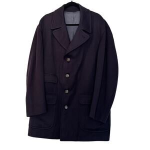 Coach Navy Blue Corduroy Trench Coat with Suede Details
